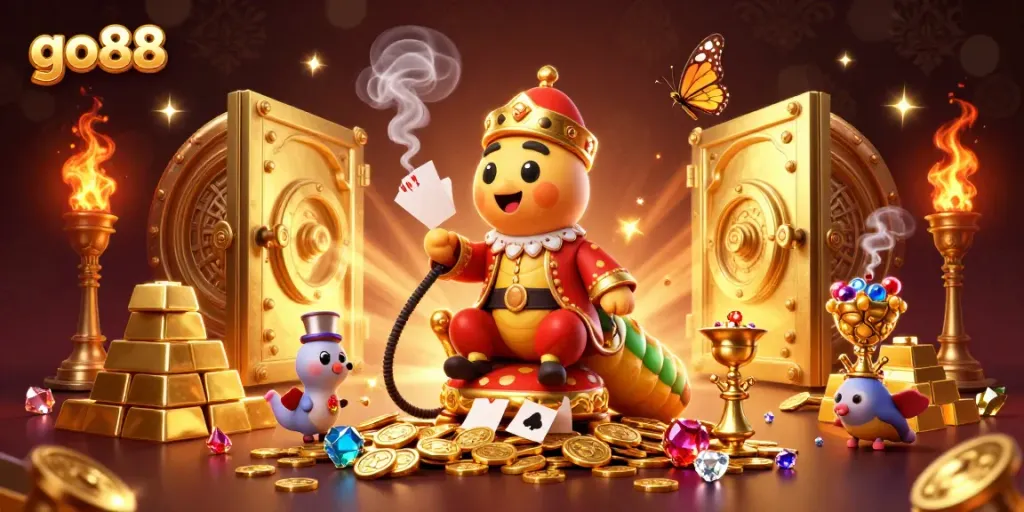 Engage in thrilling gaming with go88, featuring vibrant casino elements and captivating characters in a rich atmosphere.