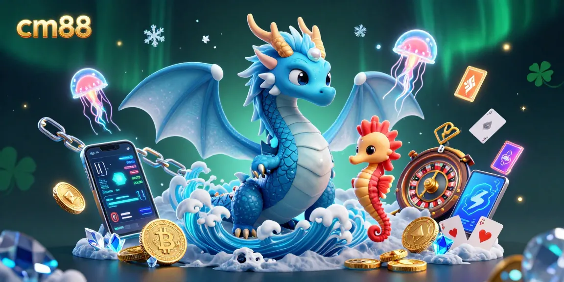 Experience exciting gaming at cm88 with detailed 3D illustration showcasing casino elements and a lively ocean theme.