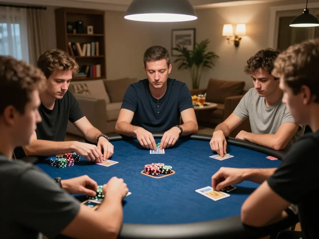 Engaged players in a friendly home poker game showcasing gg88 com strategy and skill at the table.