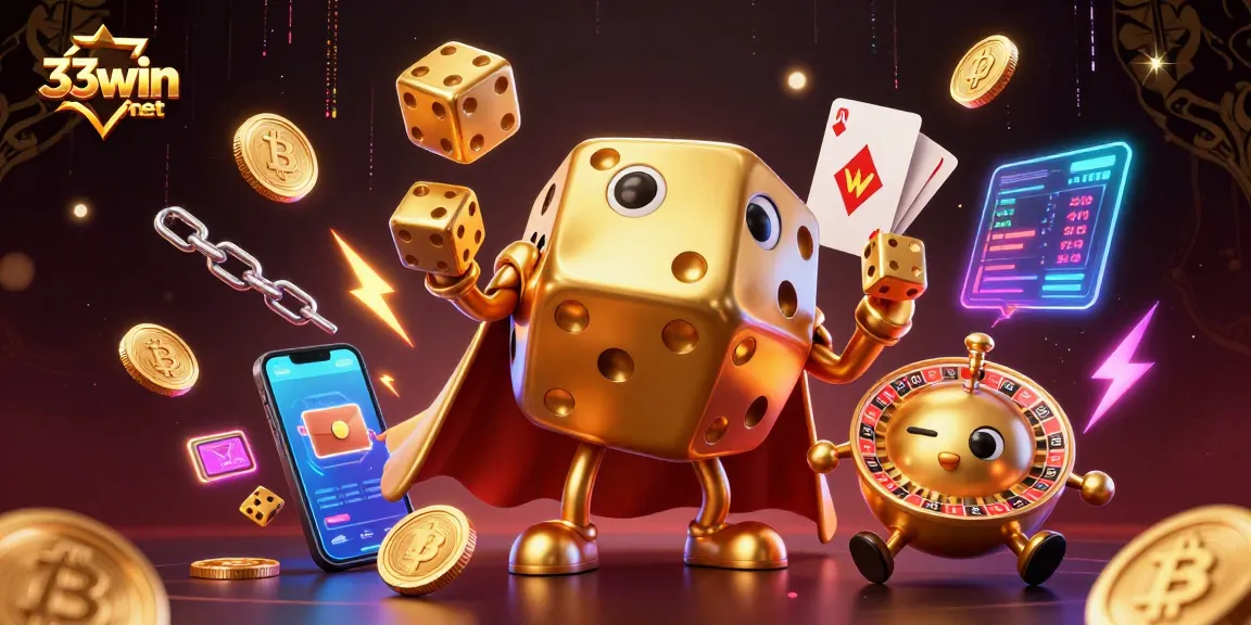 Engage with 33win net through this vibrant illustration showcasing gambling energy and digital gaming excitement.