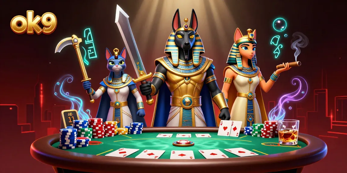 ok9 unleashes excitement in a dynamic gambling atmosphere with ancient warriors and poker elements.