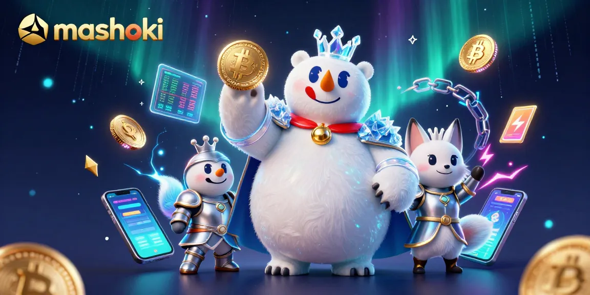 Engage with mashoki’s thrilling atmosphere featuring a royal bear and a fox amid crypto elements.