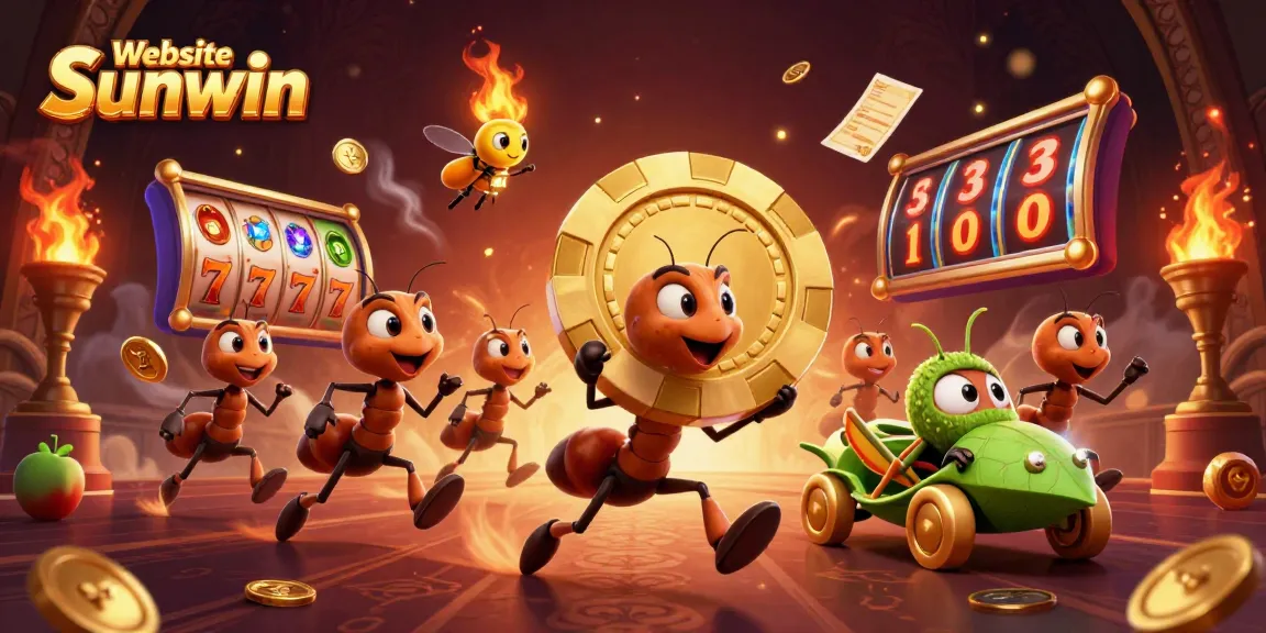 Navigate thrilling slots with Website Sunwin as ants execute a daring heist in a vibrant casino scene.