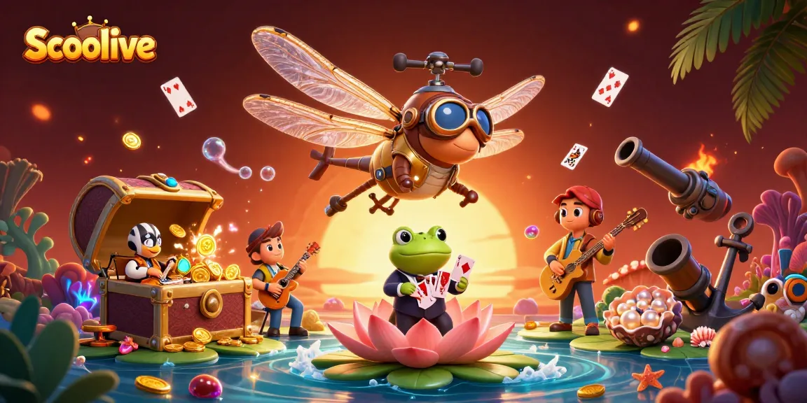 Socolive showcases a vibrant 3D scene of casino fun with colorful treasure and lively characters.