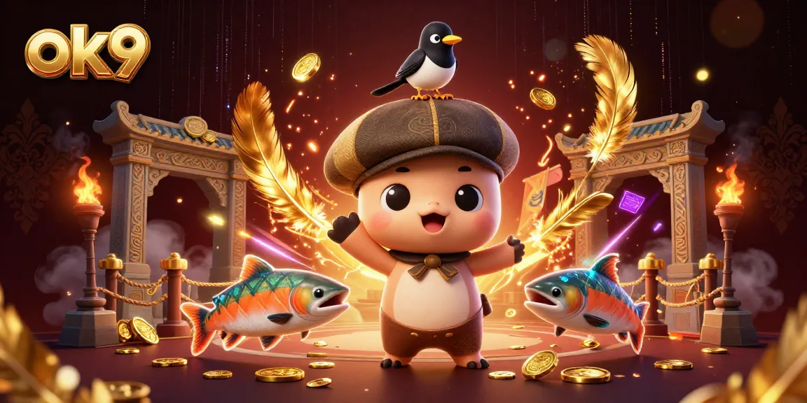Bet on exciting games at ok9 with colorful cartoon characters in a dynamic casino scene.