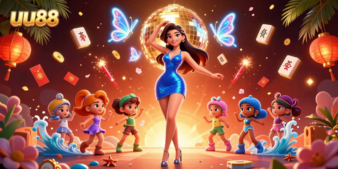 Experience thrilling gameplay with uu88, showcasing a glamorous dance alongside vibrant casino elements.