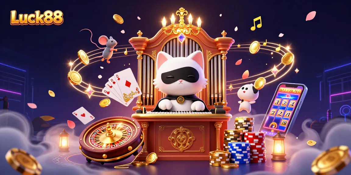 Experience Luck88's magic with golden coins and vibrant casino elements.