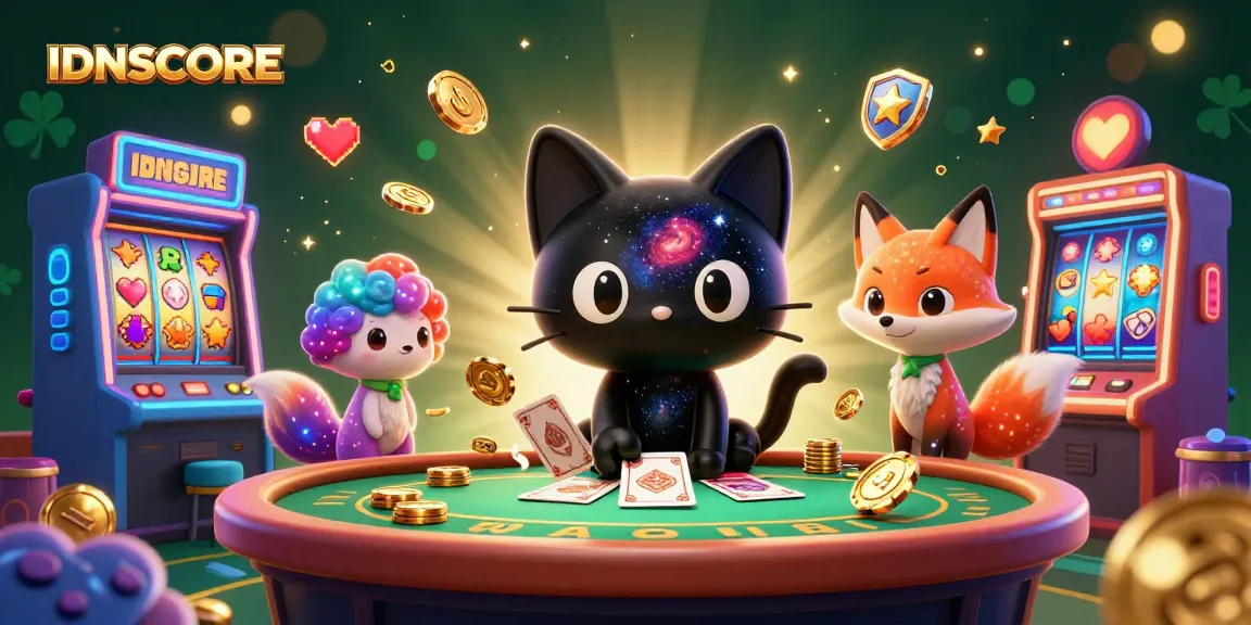 IDNSCORE delivers thrilling gameplay with a cosmic cat and colorful fox at a vibrant casino.