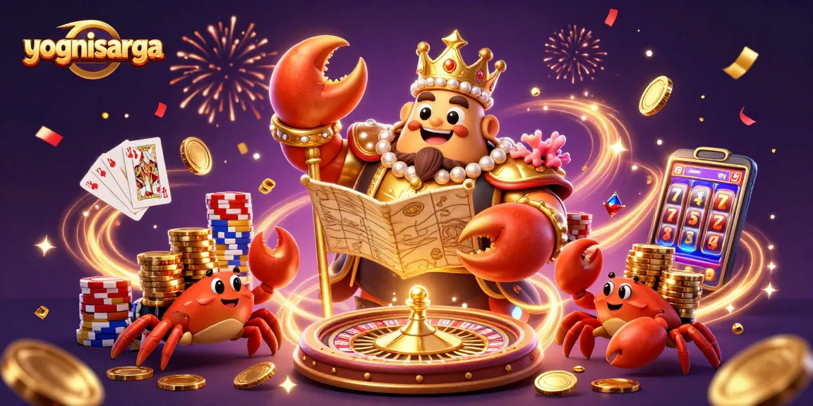 Experience exciting gameplay with yognisarga featuring a golden crab emperor and casino elements.