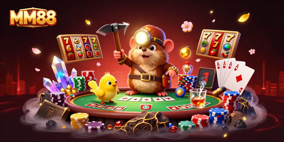 Play with MM88 and win big in a vibrant casino scene filled with treasures and engaging games.
