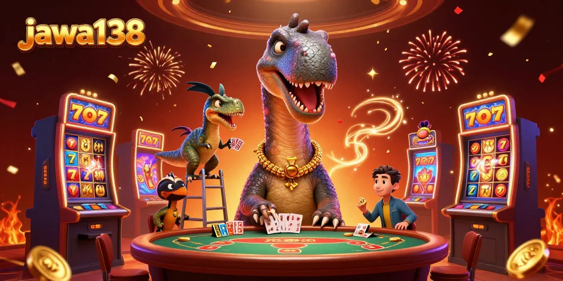 jawa138 menghadirkan momen slot menegangkan di ilustrasi kasino dengan brontosaurus berpartisipasi.
