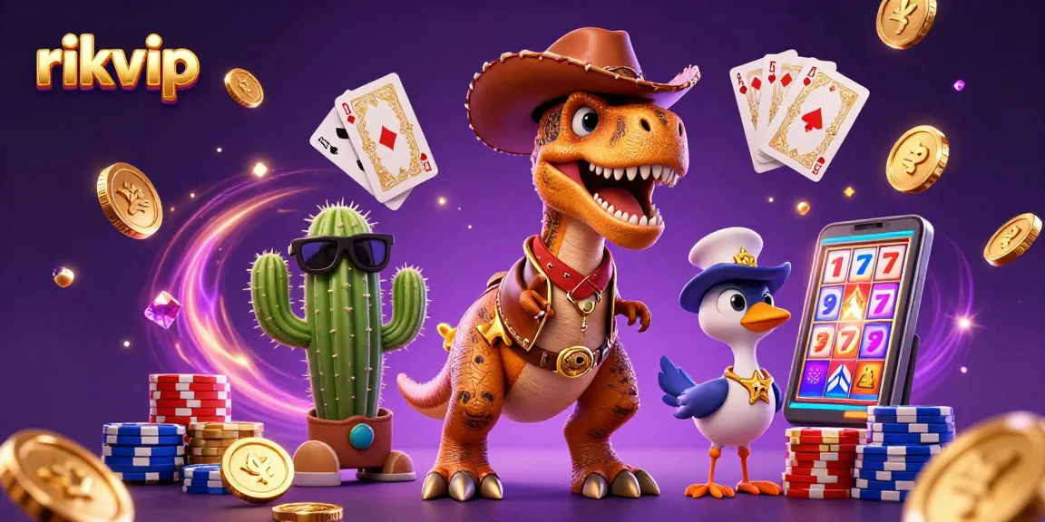 rikvip animated characters win with cascading coins and vibrant casino elements in the scene.