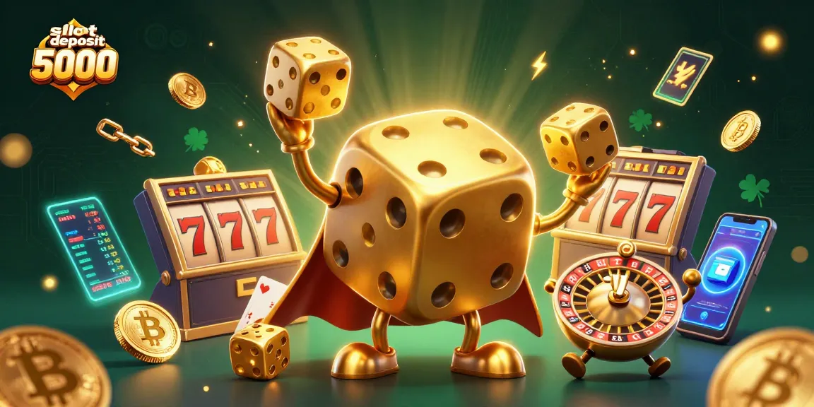 Win big with slot deposit 5000, featuring dynamic characters and casino elements in a vibrant scene.