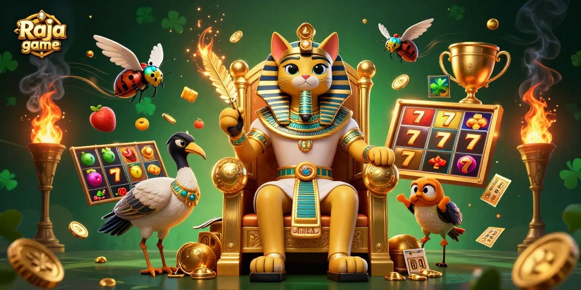 Play exciting slot games on Raja game with vibrant golden elements and animated characters.