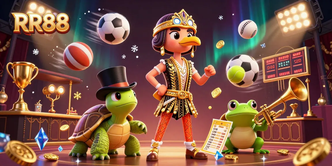 Experience excitement at RR88, featuring a lively casino scene with dynamic characters and gaming elements all around.