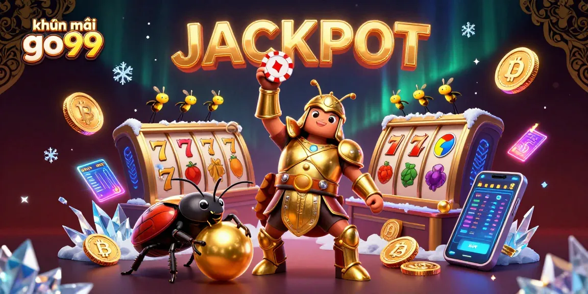 Join the excitement with khuyến mãi go99 as a hercules beetle celebrates a big win amidst casino elements.
