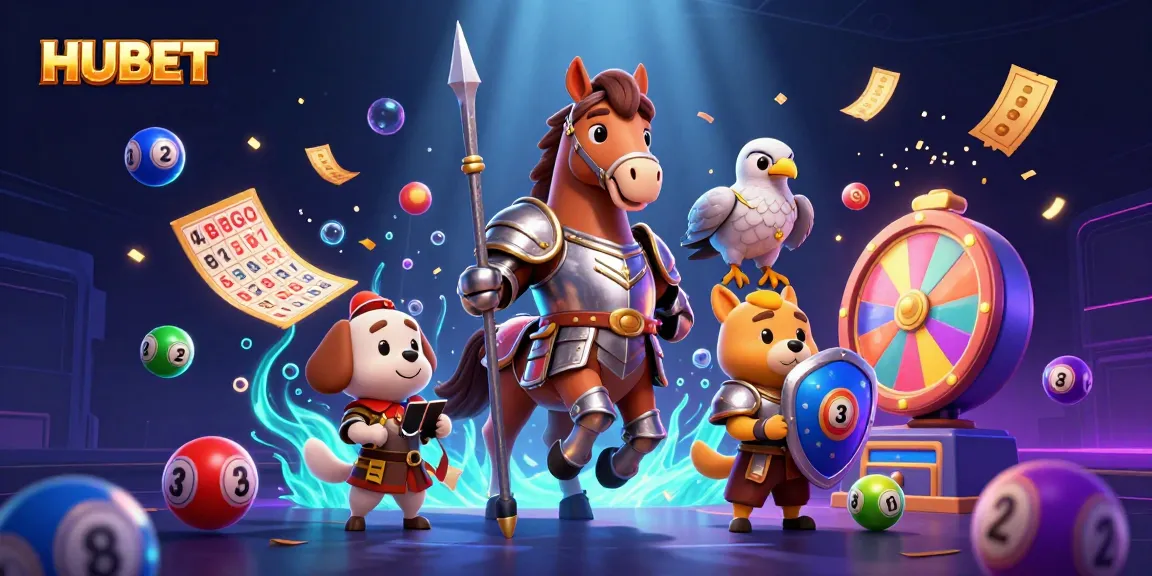 HUBET offers thrilling gaming with knights and lottery elements in this vibrant 3D scene.