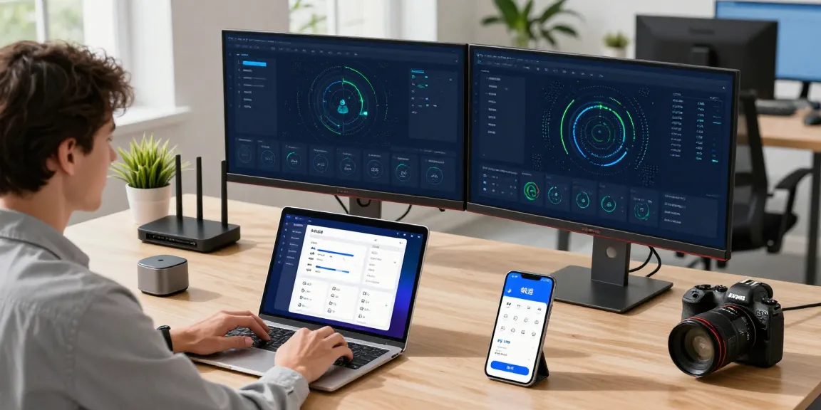 快连 seamless connectivity workspace featuring multiple devices for a global network experience