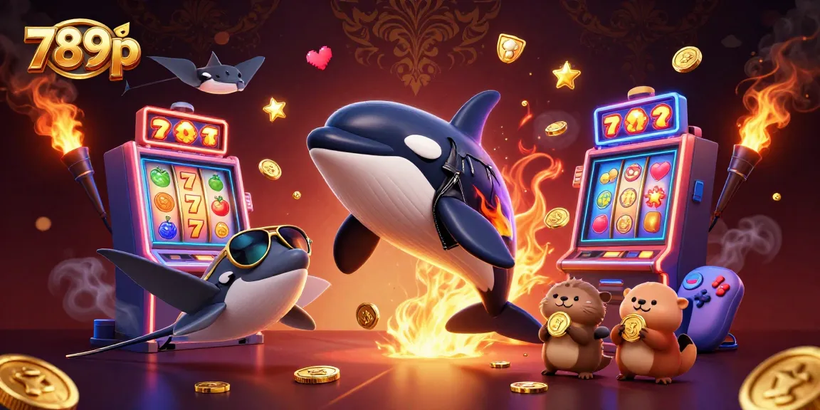 Win big at 789p with colorful slot machines featuring an orca whale and otters for good luck.