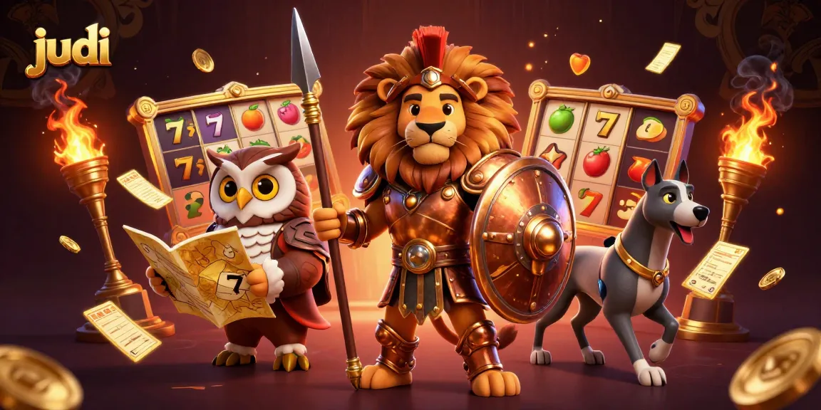 Experience the thrill of judi with slots, a Spartan lion, tactical owl, and swift greyhound in action.