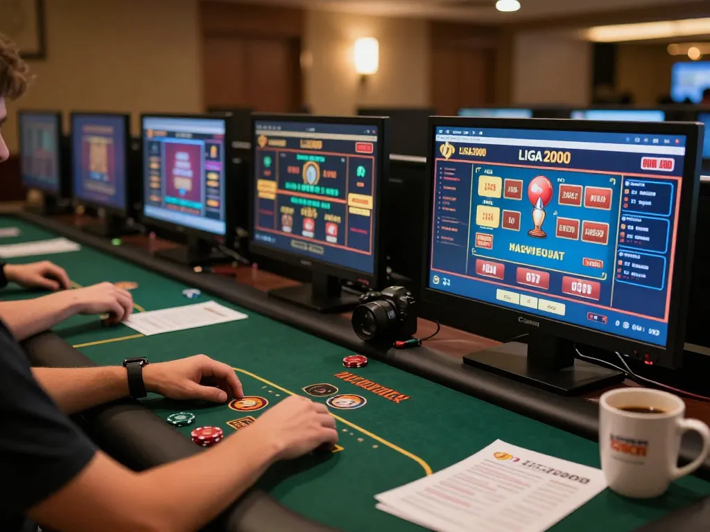 LIGA2000 dedicated online gaming setup with engaging poker and slots gameplay, highlighting a strategic approach.