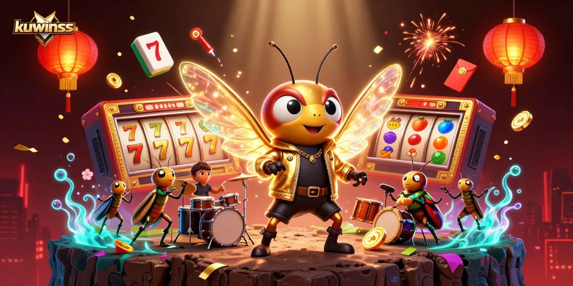 Kuwinss showcases a vibrant casino scene with animated characters and exciting slot games.