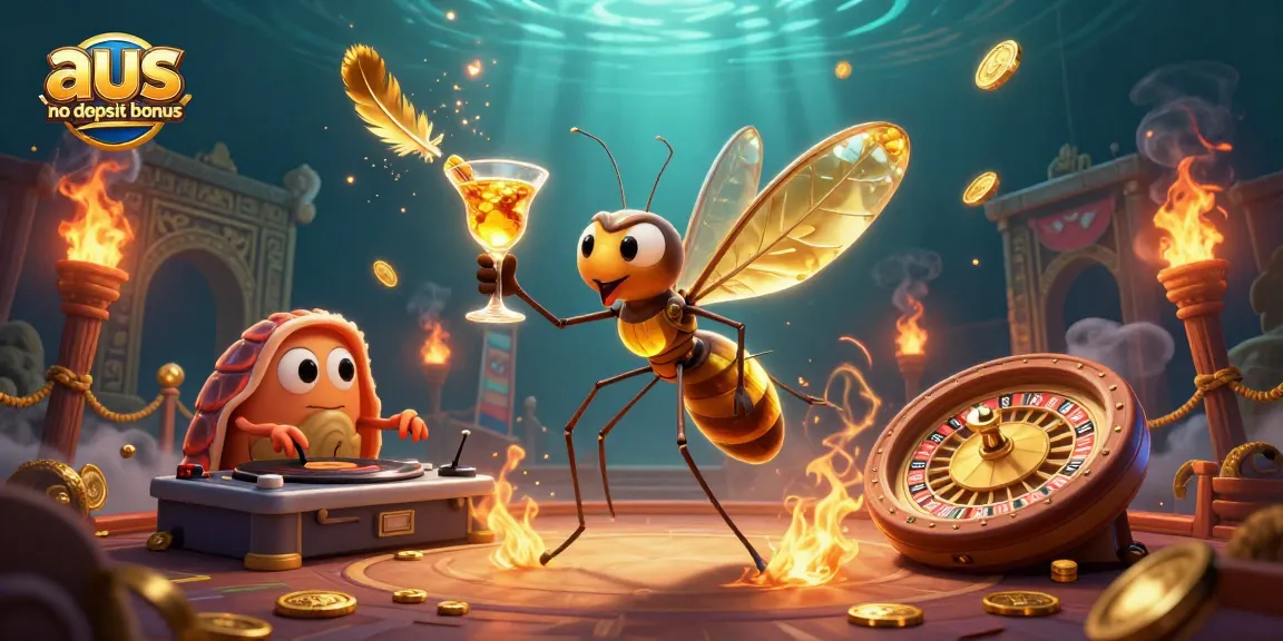 Experience the thrill of the aus no deposit bonus in a vibrant casino scene with animated characters.