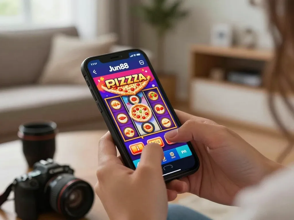 Experience exciting online gameplay at jun88 pizza with a smartphone showcasing thrilling slot action.