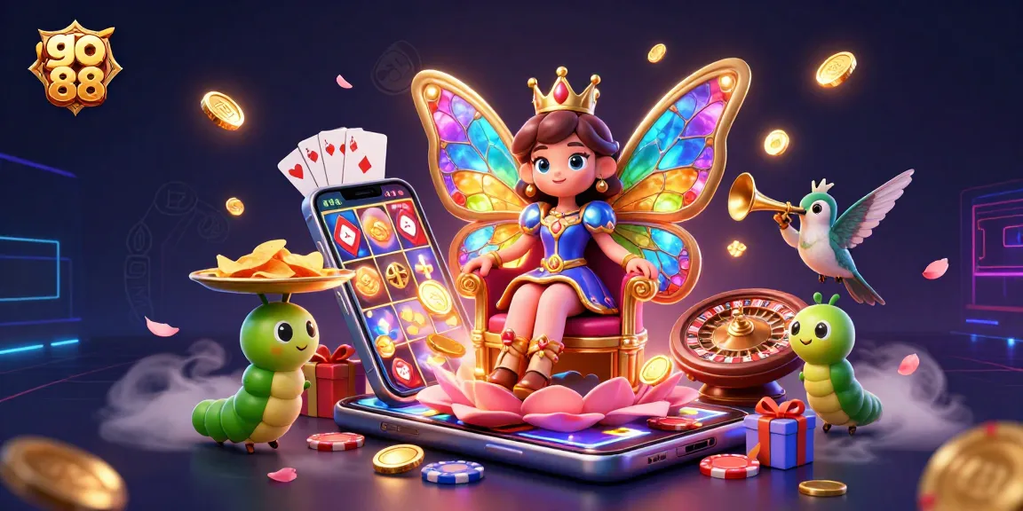 Experience exciting gameplay at go 88 with a vibrant scene of a butterfly queen among casino elements.