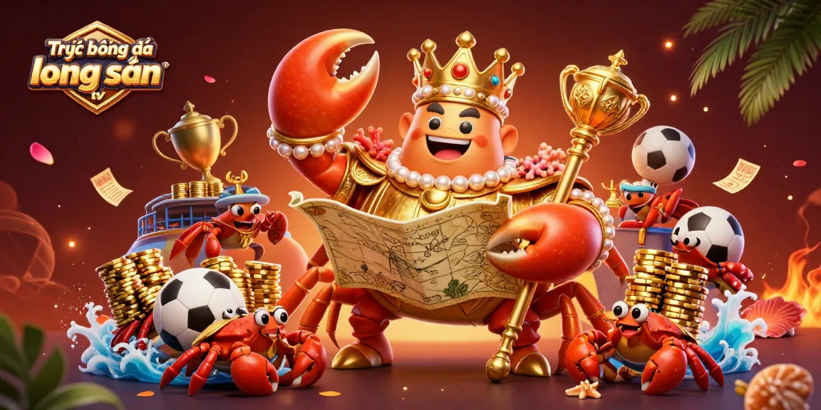 Engage with the dynamic scene at Trực tiếp bóng đá lương sơn tv, showcasing a golden crab emperor among vibrant sports betting elements, celebrating high-quality gaming.