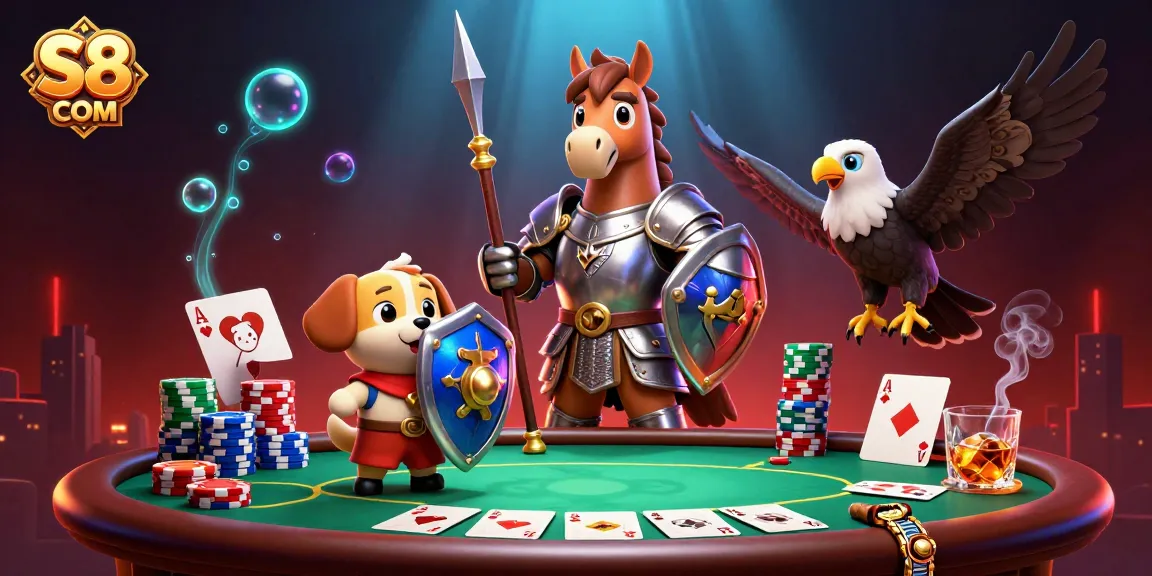 Engage in thrilling games at S8 COM with poker chips and dynamic casino characters