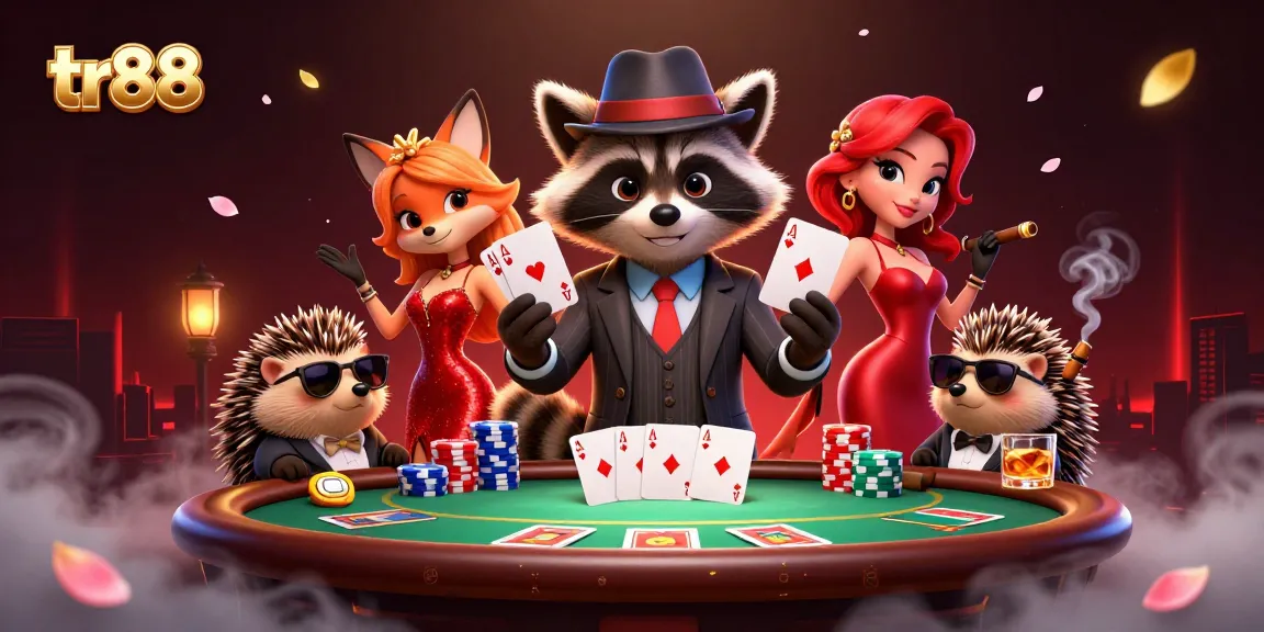 Engage in thrilling poker action featuring characters and vibrant chips at tr88 casino.