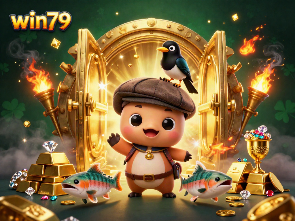 Experience the thrill of win79 with Nessie and treasures in a vibrant casino scene.