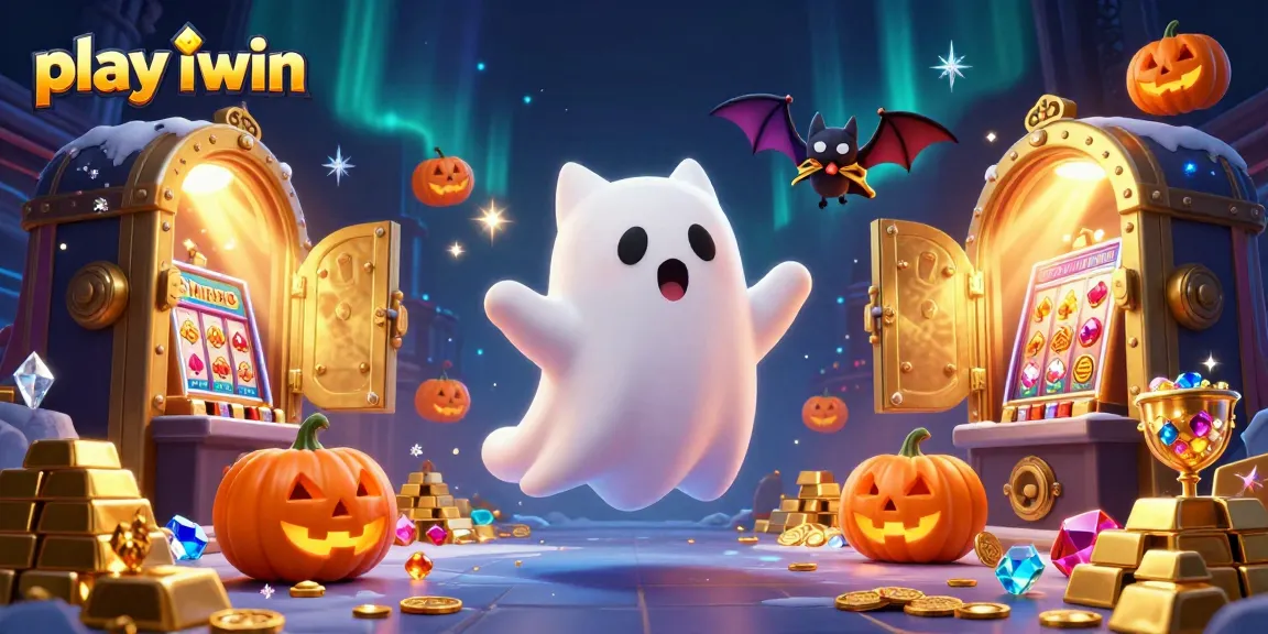Play iwin and win big in this lively casino scene featuring a friendly ghost cat.