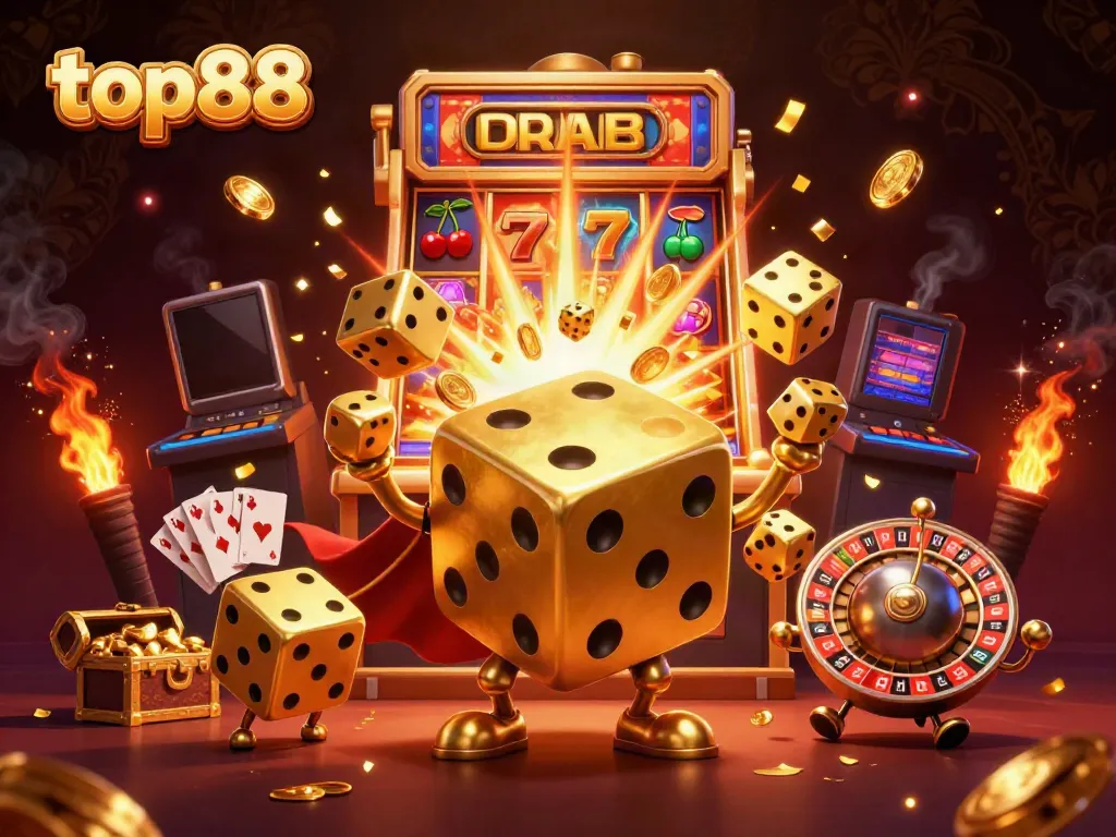 Experience thrilling games at top88 with golden dice and jackpot excitement in a dynamic casino scene.