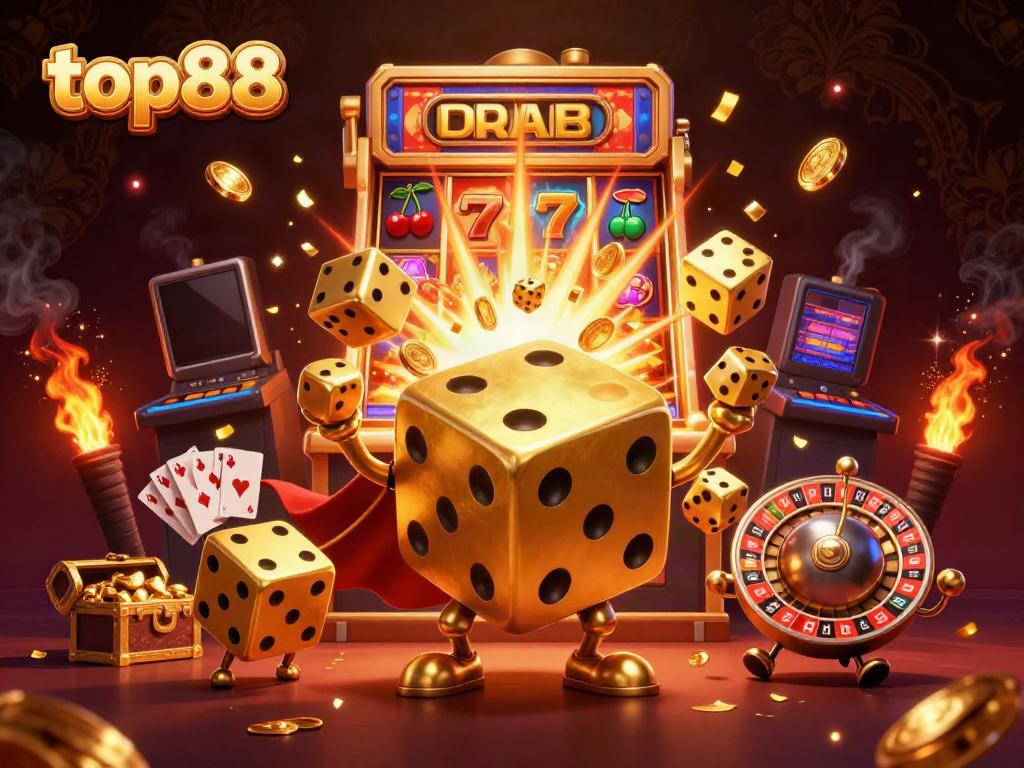 Experience thrilling games at top88 with golden dice and jackpot excitement in a dynamic casino scene.