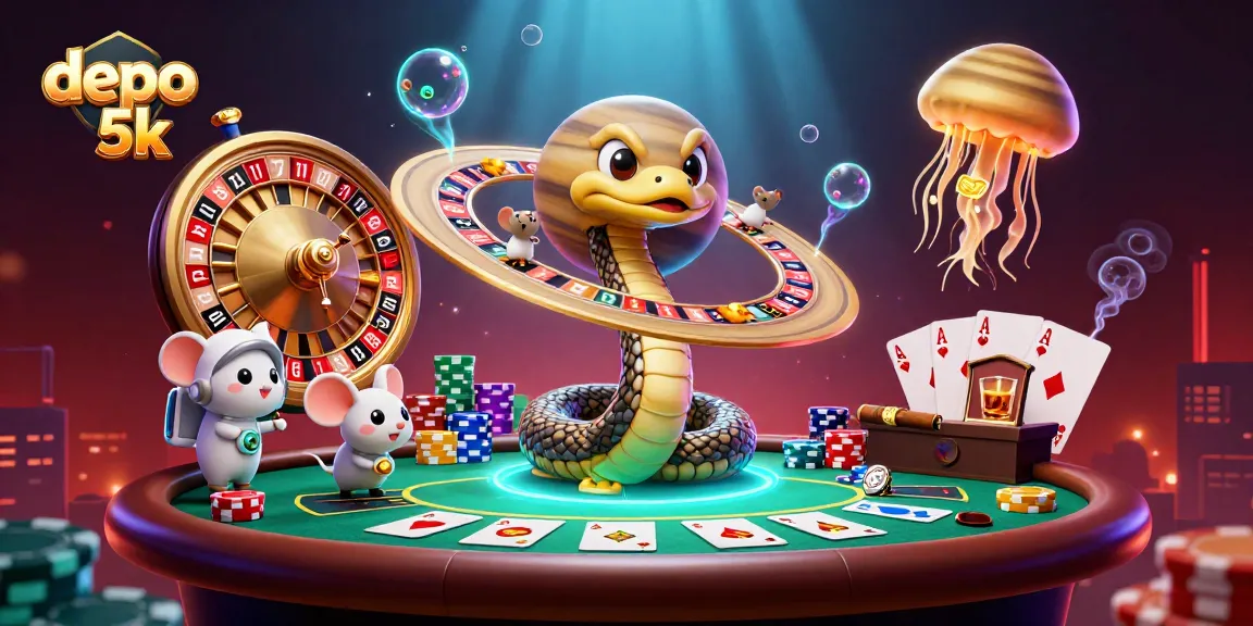 Spin the reels at depo 5k with 3D characters and vibrant casino elements in a cosmic scene.