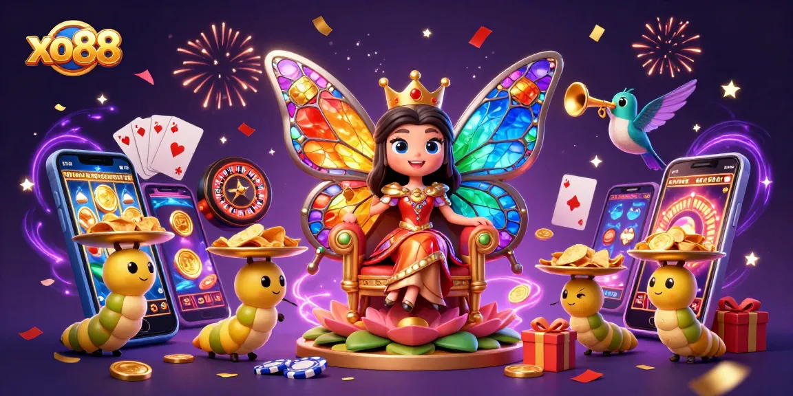 Engage with xo88's vibrant slot game world through a dynamic 3D illustration.