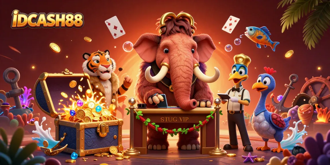 IDCASH88 invites users with a vibrant casino scene featuring dynamic characters and gaming elements.