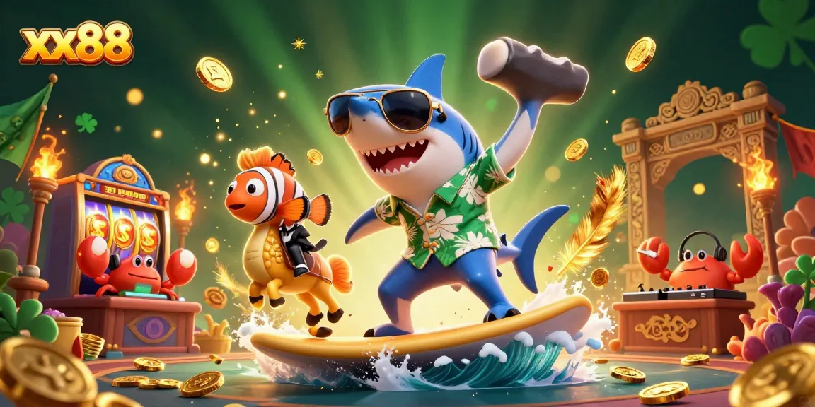 Experience exciting gameplay at xx88 with a vibrant casino-themed illustration featuring lively characters.