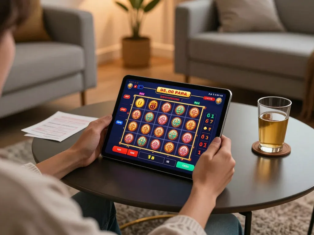 Kwin users engaged in a strategic online gaming session at home, showcasing a tablet with casino app and betting notes.