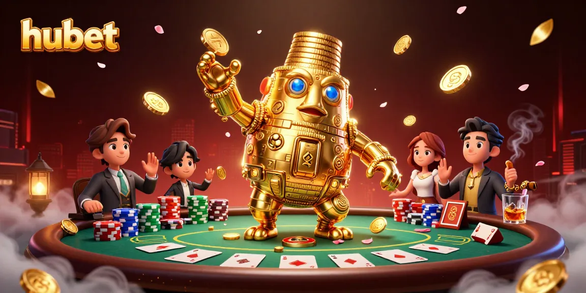Engage in thrilling action at hubet with a golden coin golem and poker dynamism.