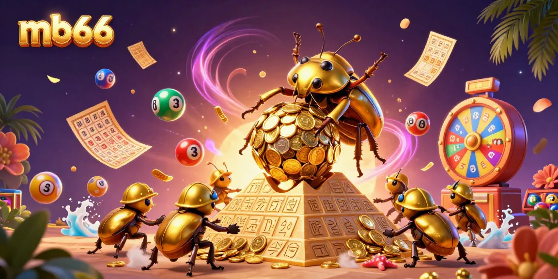 Experience the excitement of mb66 with a vibrant casino-themed scene packed with golden coins and energetic lottery elements.