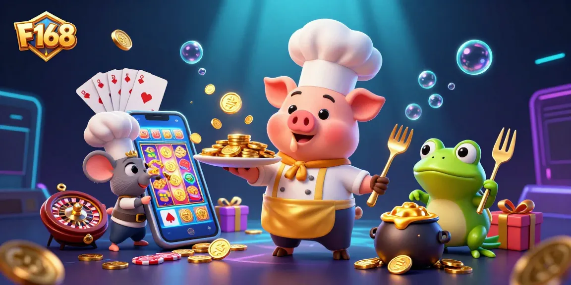 F168 showcases an exciting scene with a culinary twist, reflecting the vibrant casino atmosphere of winning prizes.
