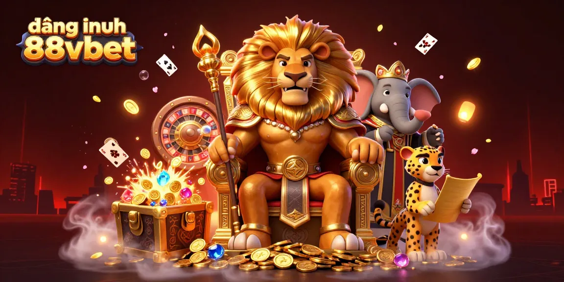 Experience đăng nhập 88vbet with a 3D scene of a regal lion, wise elephant, and swift cheetah in a wealthy casino.