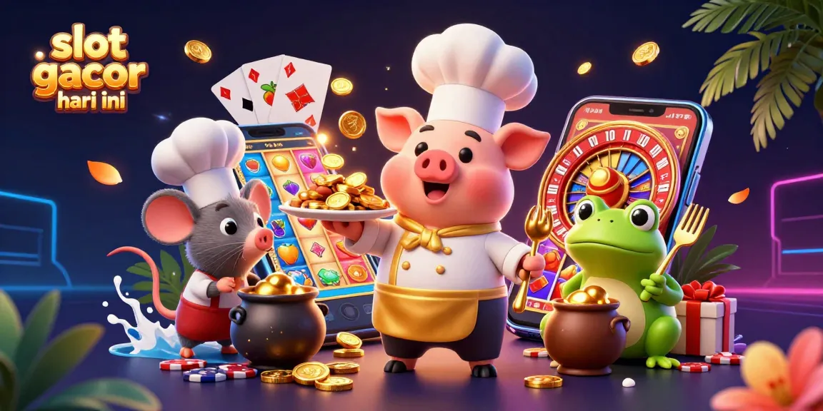 Experience thrilling wins with slot gacor hari ini, illustrated with gaming elements and dynamic characters.