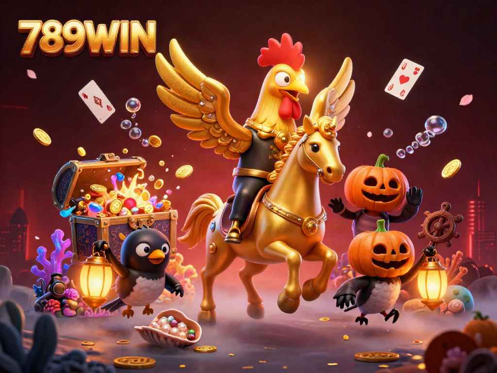 Experience thrilling gameplay at 789WIN with spectacular golden rooster, treasure, and casino elements.