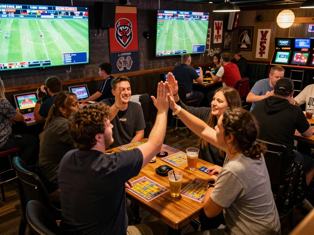 Engaged sports fans placing bets with excitement on keo nha cai hom nay at vibrant sports bar