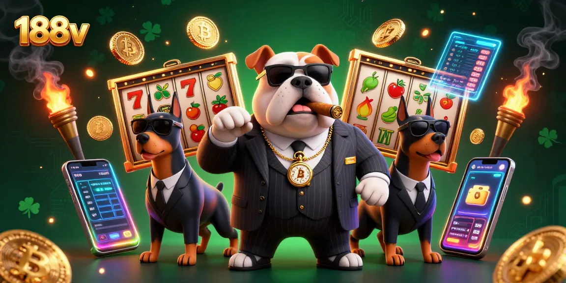 Experience thrilling slots action with 188v, featuring a mafia bulldog and Doberman bodyguards.