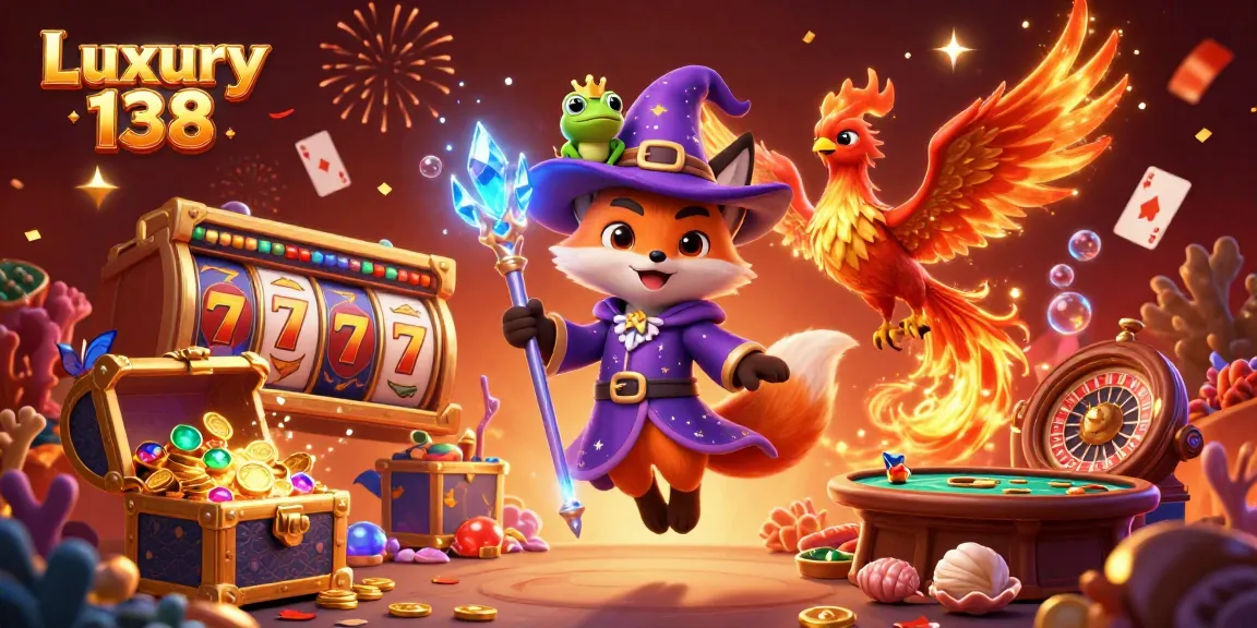 Experience exciting gameplay at Luxury 138 with a mystical wizard fox and golden slots.